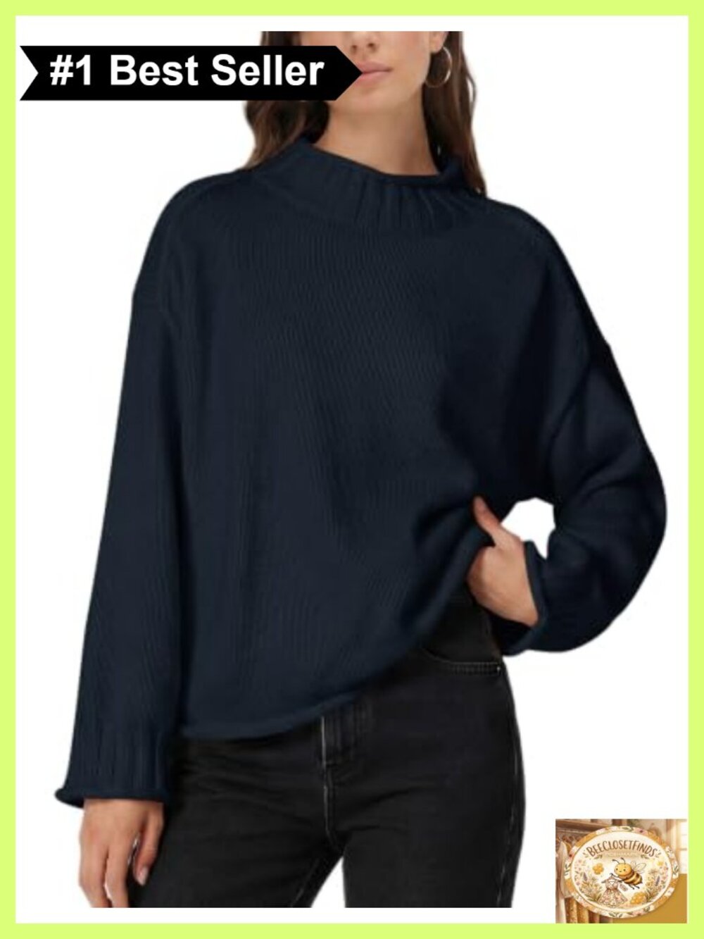 LOMON Womens Oversized Sweater Mock Neck Long Sleeve Pullover